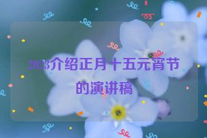 2023介绍正月十五元宵节的演讲稿