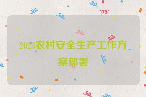 2023农村安全生产工作方案部署