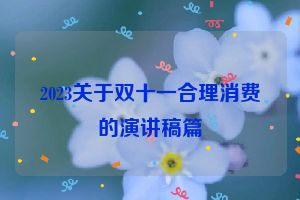 2023关于双十一合理消费的演讲稿篇