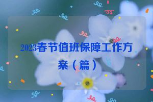 2023春节值班保障工作方案（篇）