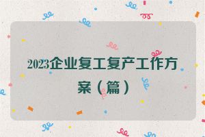 2023企业复工复产工作方案（篇）