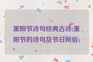 重阳节诗句经典古诗(重阳节的诗句及节日风俗)